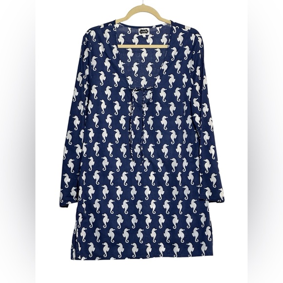 Mud Pie Other - Mud Pie Navy and White Seahorse Swim Coverup